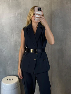 COLETE ALONGADO ALF CARGO BOTÃO DOURADO CHUMBO na internet