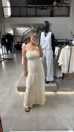 VESTIDO MIDI CAMADAS EM MALHA TRICOT NATURAL - Navy Store