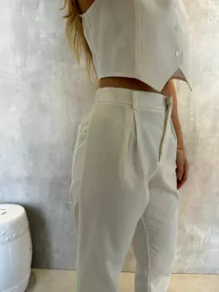 CALÇA ALFAIATARIA CENOURA COM LINHO NATURAL LINEN - Navy Store