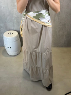 VESTIDO MIDI CAMADAS EM TRICOLINE BEGE ROOT - loja online