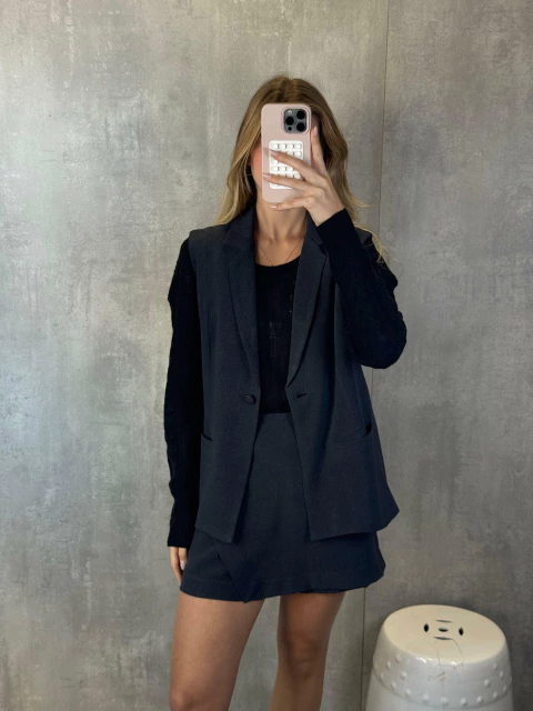 COLETE ALFAIATARIA ALONGADO MELANGE CHUMBO - comprar online