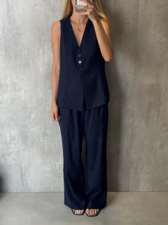 COLETE ALFAIATARIA RETO COM LINHO MARINHO - loja online