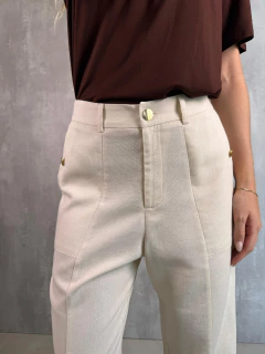 CALÇA ALFAIATARIA CENOURA LINHO BOTÕES PERLATTO - Navy Store