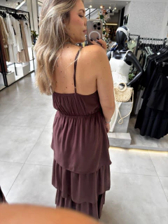 VESTIDO ALCINHA BABADOS VISCOSE CAFÉ - Navy Store