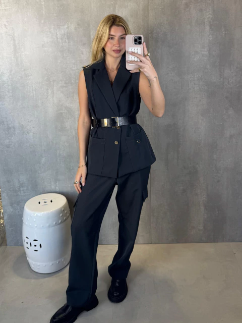 COLETE ALONGADO ALF CARGO BOTÃO DOURADO CHUMBO - comprar online