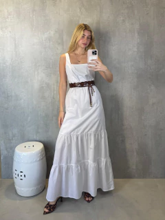 VESTIDO MIDI CAMADAS EM TRICOLINE BRANCO