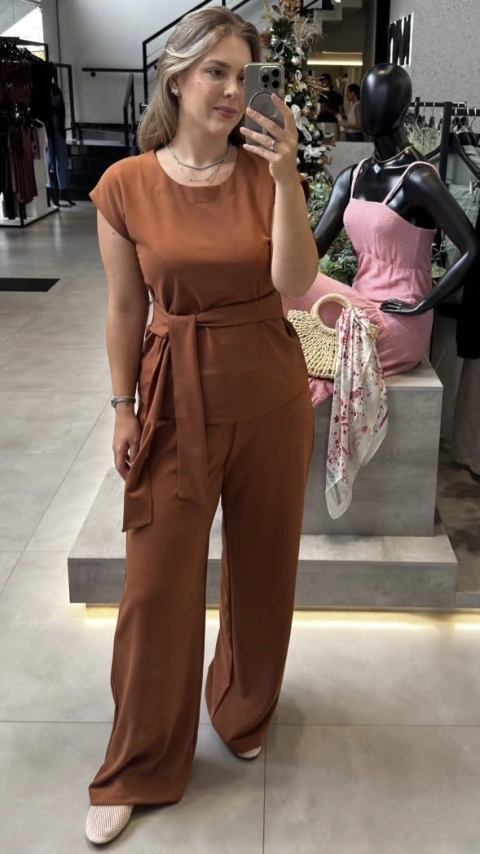 CALÇA WIDELEG CREPE DE MALHA CACAU - comprar online