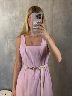 VESTIDO MIDI CAMADAS EM TRICOLINE ROSA
