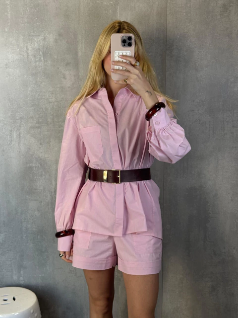 CAMISA MANGA BUFANTE TRICOLINE ROSA - comprar online