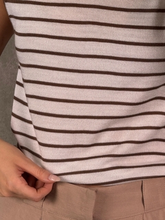 TRICOT MUSCLE TEE LISTRADO CASTOR/BRANCO - loja online
