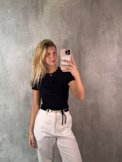 TSHIRT MANGA CURTA EM MALHA FRIA CANELADA PRETA - Navy Store