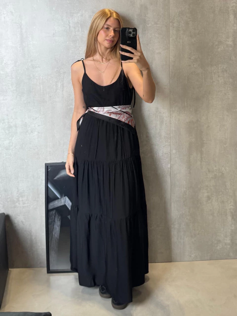 VESTIDO ALCINHA CAMADAS RAYON PRETO - comprar online