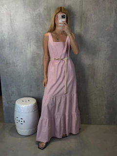 VESTIDO MIDI CAMADAS EM TRICOLINE ROSA - comprar online