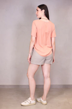 BLUSA MANGA CREPE ROSA CHÁ - loja online