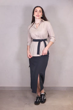 CAMISA AMPLA EM TRICOLINE ALGODÃO BEGE ROOT - loja online