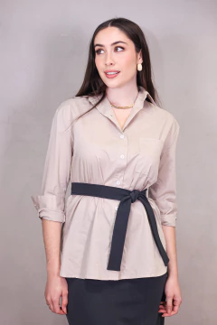 CAMISA AMPLA EM TRICOLINE ALGODÃO BEGE ROOT - Navy Store