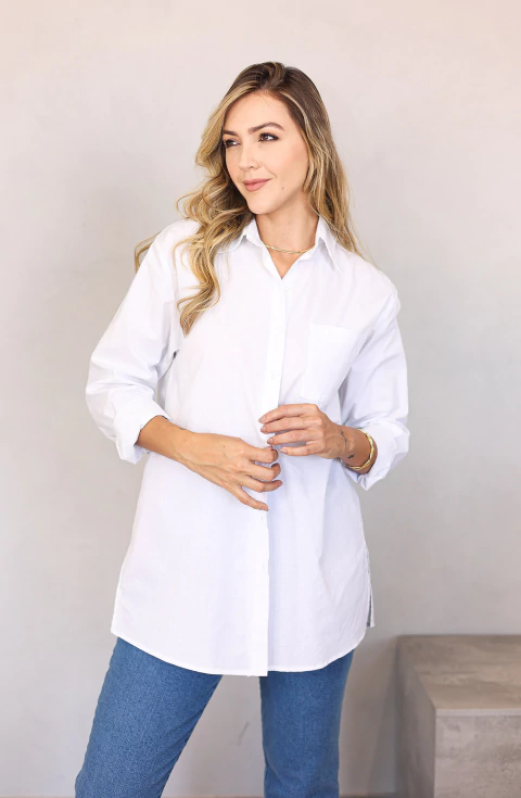 CAMISA OVER TRICOLINE BRANCA.