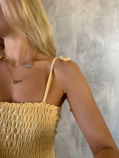 Imagem do VESTIDO ALCINHA LASTEX CAMADAS AMARELO RAFIA