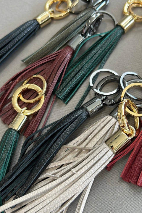 BAG CHARM CHAVEIRO COURO FRANJAS