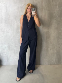 COLETE ALFAIATARIA RETO COM LINHO MARINHO - Navy Store