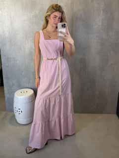 VESTIDO MIDI CAMADAS EM TRICOLINE ROSA - comprar online