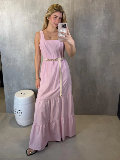 VESTIDO MIDI CAMADAS EM TRICOLINE ROSA - comprar online