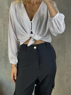 BLUSA CREPE MANGA LONGA BOTÕES BRANCA - loja online