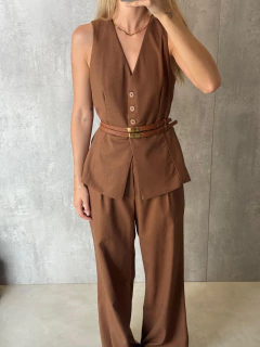 CALÇA ALFAIATARIA AMPLA COM LINHO NOUGAT - loja online