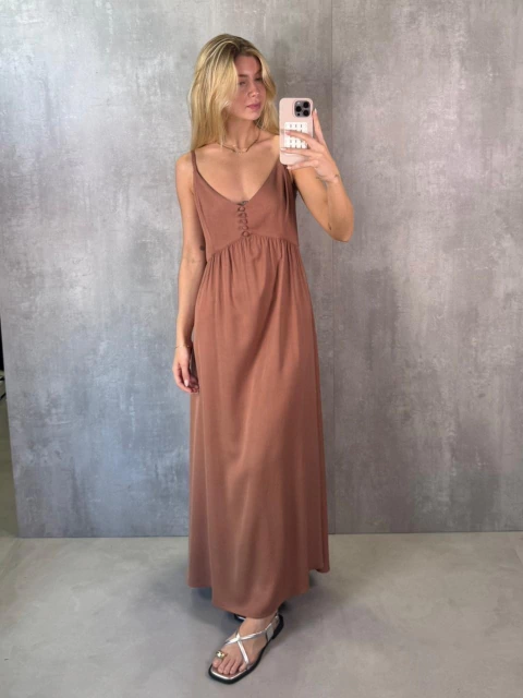 VESTIDO ALCINHA BOTÕES CAPPUCCINO - comprar online
