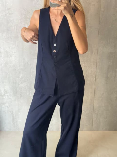 COLETE ALFAIATARIA RETO COM LINHO MARINHO - comprar online