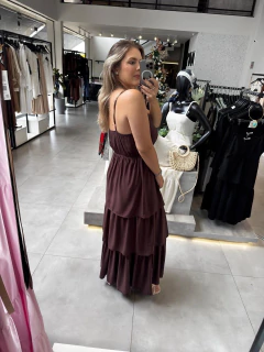 VESTIDO ALCINHA BABADOS VISCOSE CAFÉ - loja online