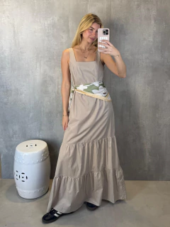 VESTIDO MIDI CAMADAS EM TRICOLINE BEGE ROOT - Navy Store