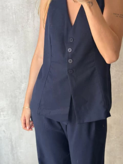 Imagem do COLETE ALFAIATARIA RETO COM LINHO MARINHO