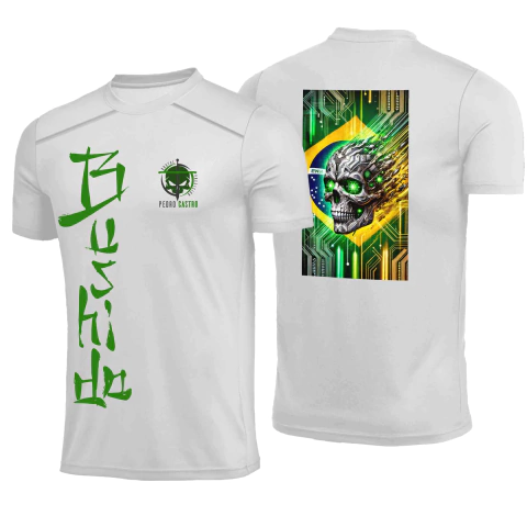 Camisa Brutal Caveira Tecnológica Bandeira Brasil Branca Poliamida - comprar online