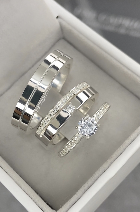 Alianças maia + anel solitário cravejado brinde - comprar online