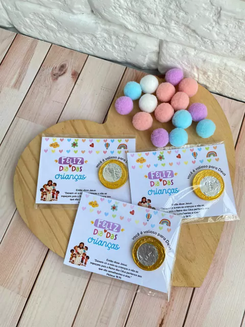 Arquivo digital _ Cartão para Moeda de 1 real de chocolate _ DIA DAS CRIANÇAS