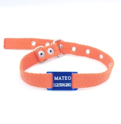 Chapita Pasador anodizado para collares de 2cm de ancho color azul+collar naranja