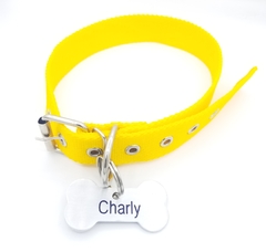 Chapita super hueso grande + collar amarillo grande - comprar online