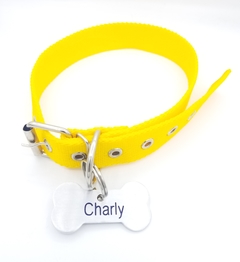 Chapita super hueso grande + collar amarillo grande en internet