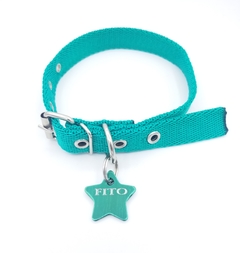 Chapita estrellita color verde+collar verde - Medallas para Perros
