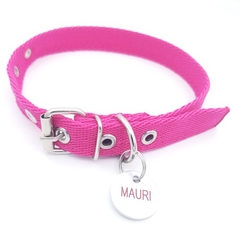 Chapita redonda chica+ collar fucsia - comprar online