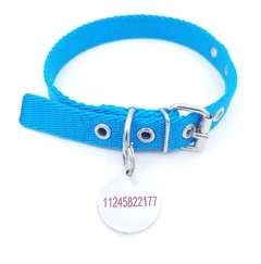 Chapita redonda grande+ collar turquesa - Medallas para Perros