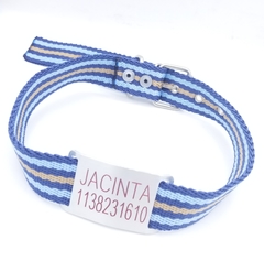 Chapita Pasador para collares de 3cm de ancho + collar tricolor azul beige celeste - Medallas para Perros