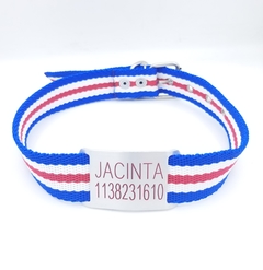 Chapita Pasador para collares de 3cm de ancho + collar tricolor azul fucsia blanco