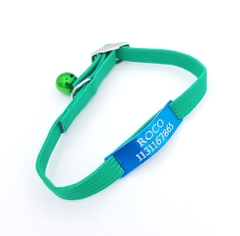 Chapita pasador de gatos turquesa+ Collar elastizado verde - tienda online