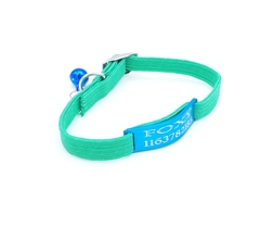 Chapita pasador de gatos turquesa+ Collar elastizado verde - Medallas para Perros
