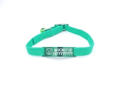 Chapita Con Cara De Gatito + Collar 1 Cm Elastizado Verde - tienda online