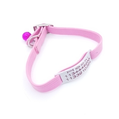 Chapita pasador de gatos+ linea extra + Collar elastizado Rosa - Medallas para Perros