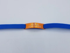 Chapita pasador de gatos anodizada color naranja + collar elastizado azul