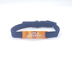 Chapita pasador de gatos anodizada color naranja + collar elastizado negro